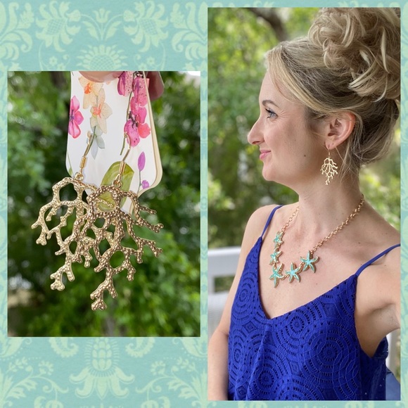 NWT Gold Coral Drop Style Earrings - Picture 2 of 6